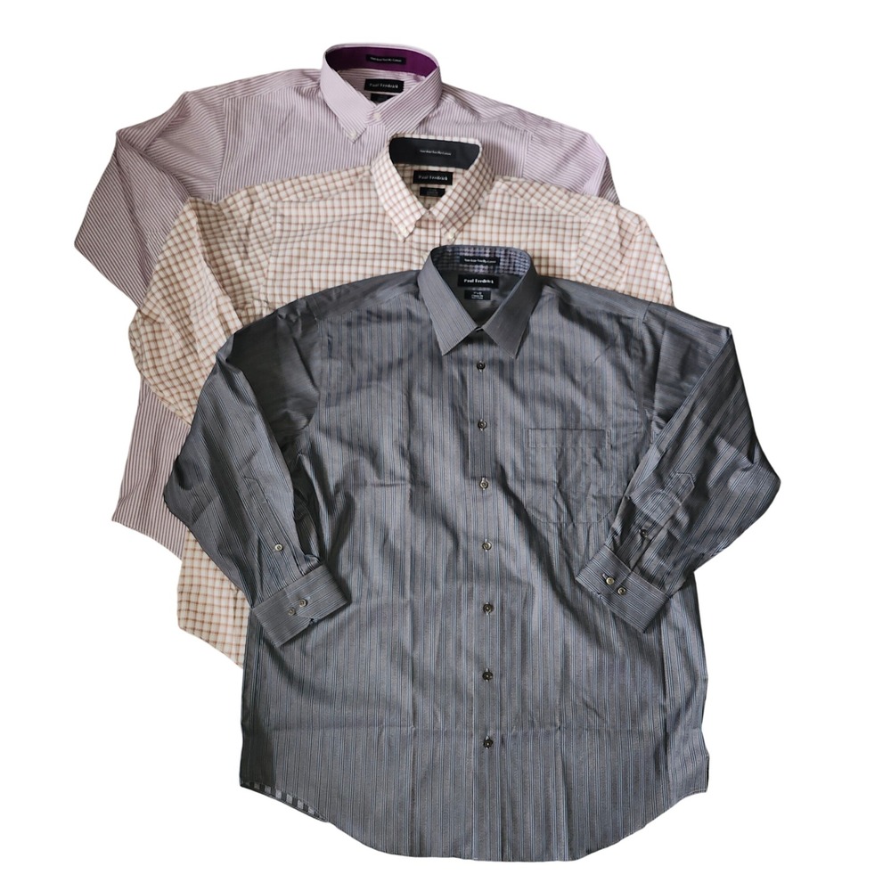 3 Lot Paul Fredrick Mens Long Sleeve Dress Shirts Grey Tan Lavender NEW